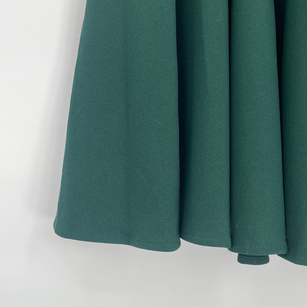 Lulus Hunter Green V-Neck Cross Back A-Line Open Back Skater Mini Dress XS - Picture 3 of 14